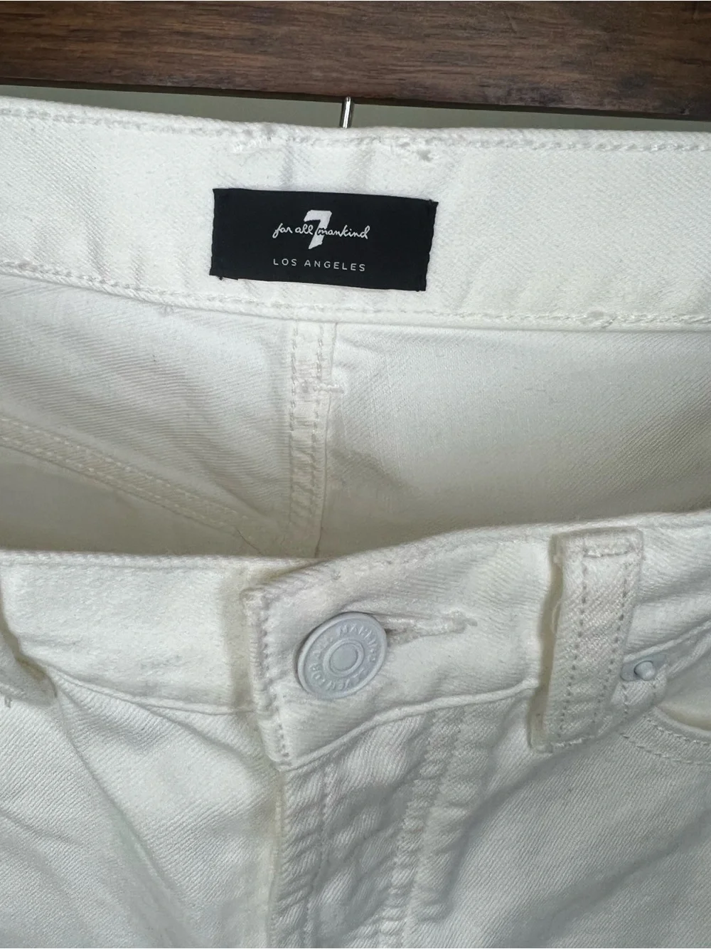 7 For All Mankind The Monroe White Denim Shorts with Blue Denim Side Panels